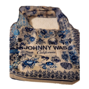 Johnny Was tote in blue floral print